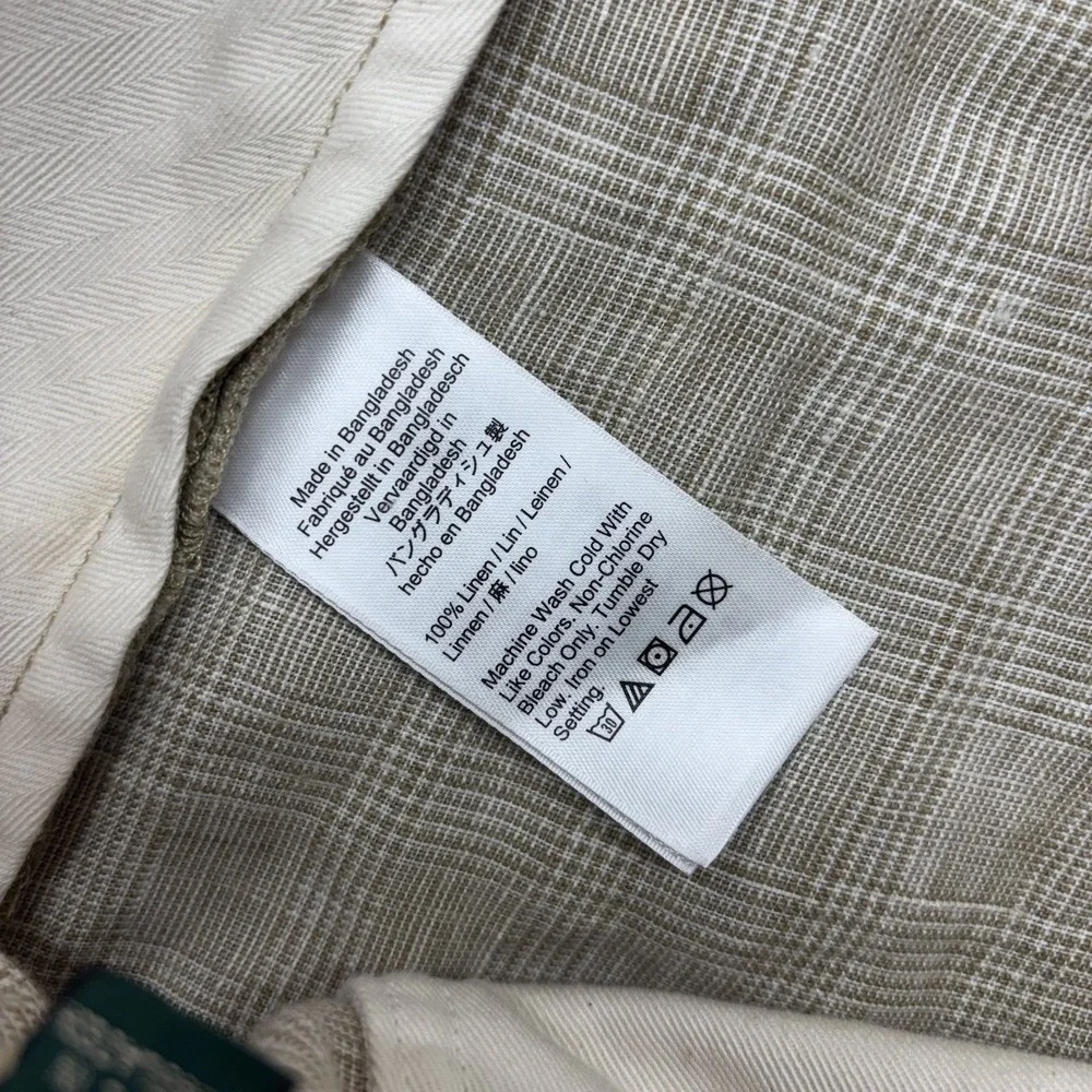 J Crew Oarsman Linen Pants Men's 34x30 Glen Plaid Tan Lightweight